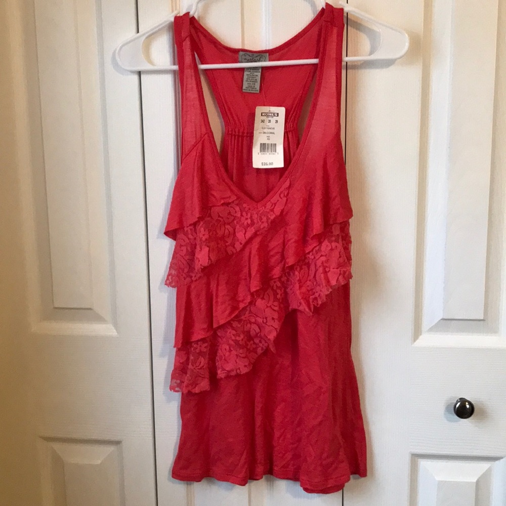 Kohl’s Coral Lace Ruffle Racerback Tank